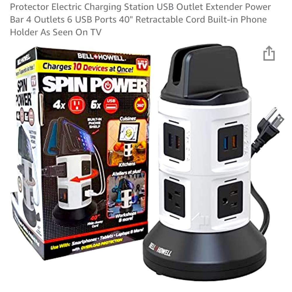 Spin Power by Bell+Howell Power Strip Tower with Surge